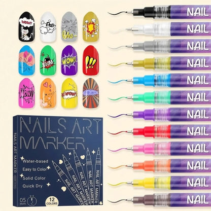 12 - Color Nail Art Pen Set - Diaarp